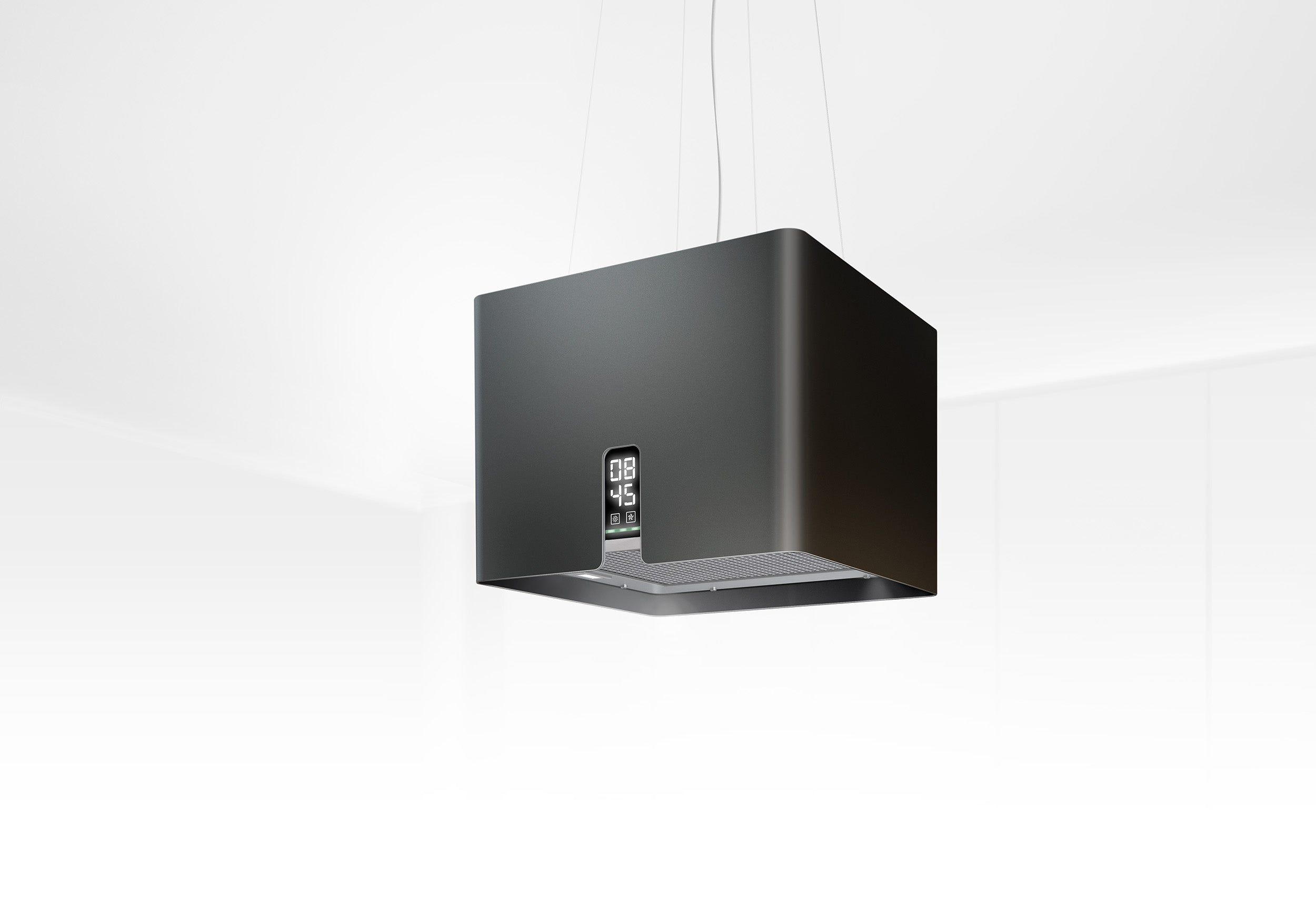 Airforce Square Young 45cm Island Cooker Hood with Touch Control & Digital Clock Display Black Satin Finish