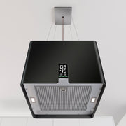 Airforce Square Young 45cm Island Cooker Hood with Touch Control & Digital Clock Display Black Satin Finish