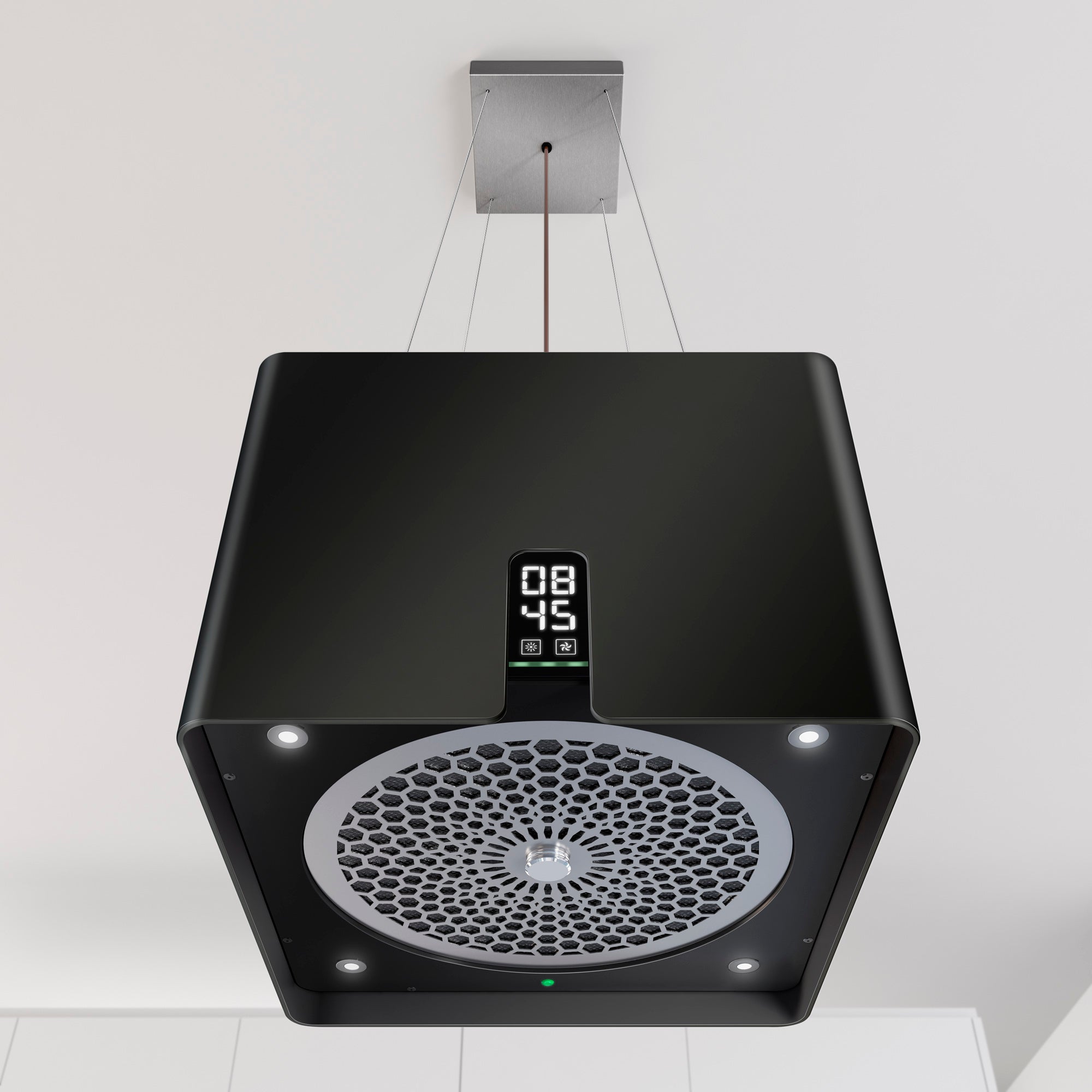 Airforce Square Crisalide 45cm Island Cooker Hood with Touch Control & Clock Digital Display Black Satin Finish