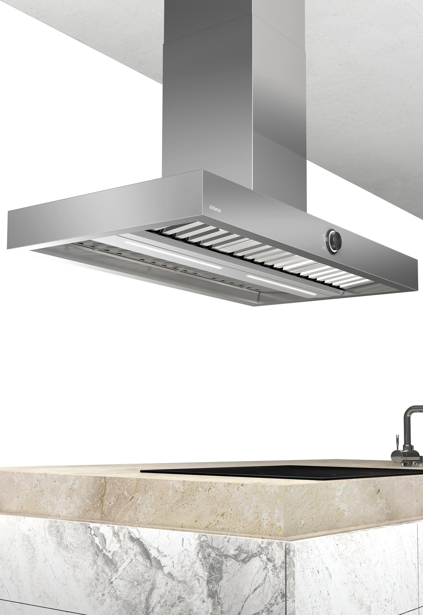 Airforce VIS BOXY NO DROP Island 120cm Stainless Steel Cooker hood with Rotary Dial Control Integra ready