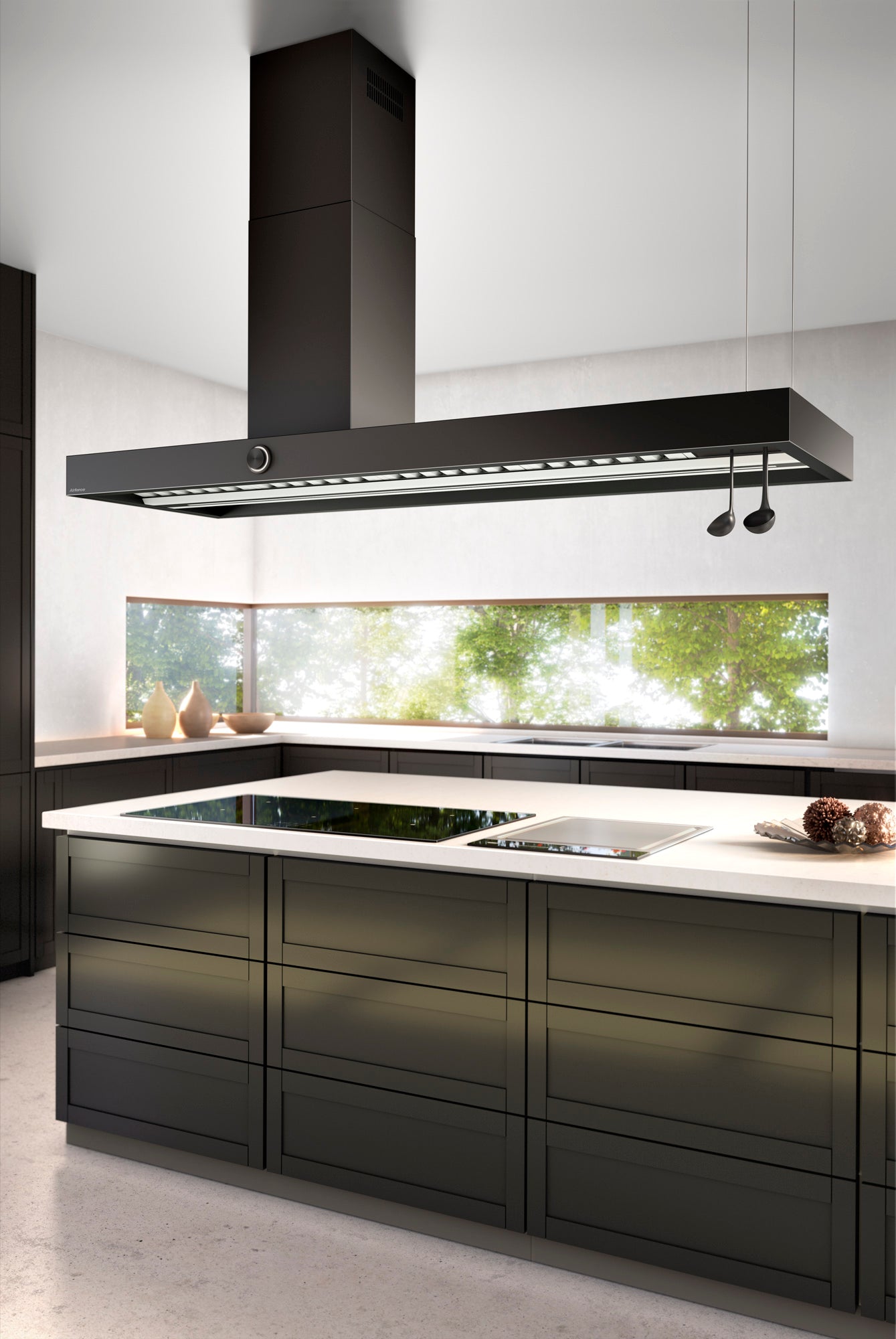 Airforce Vis Boxy NO DROP 180cm left hand chimney Island Cooker Hood in Anthracite Steel Finish