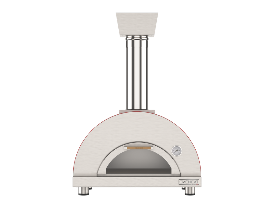 Oveneat WDD-1VR Red Wood Fired single Pizza Oven with Drop-Doen Glass Door Includes Pizza Brazier & Pizza Peel