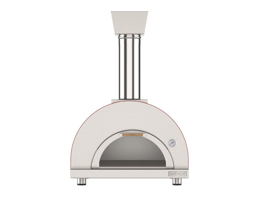 Oveneat WDD-2VR Red Wood Fired Double Pizza Oven with Drop-down Glass Door includes Brazier & Pizza Peel