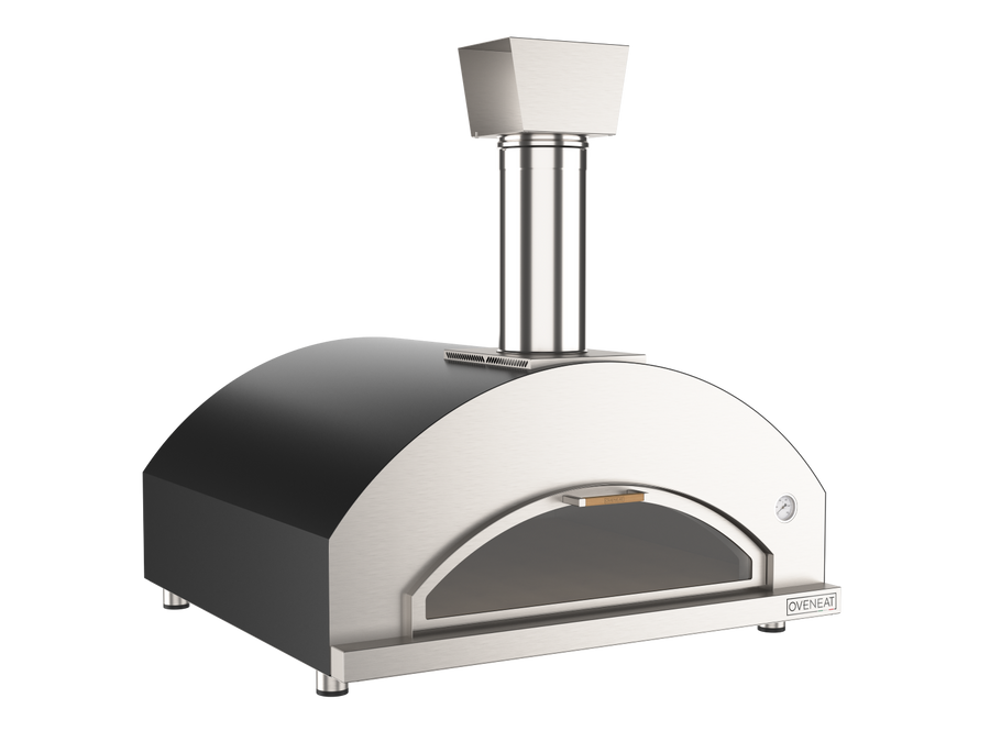 Oveneat WDD-5VG Charcoal Grey Wood Fired PIzza Oven for upto Five Pizzas with Drop-down Glass Door includes Brazier & Pizza Peel