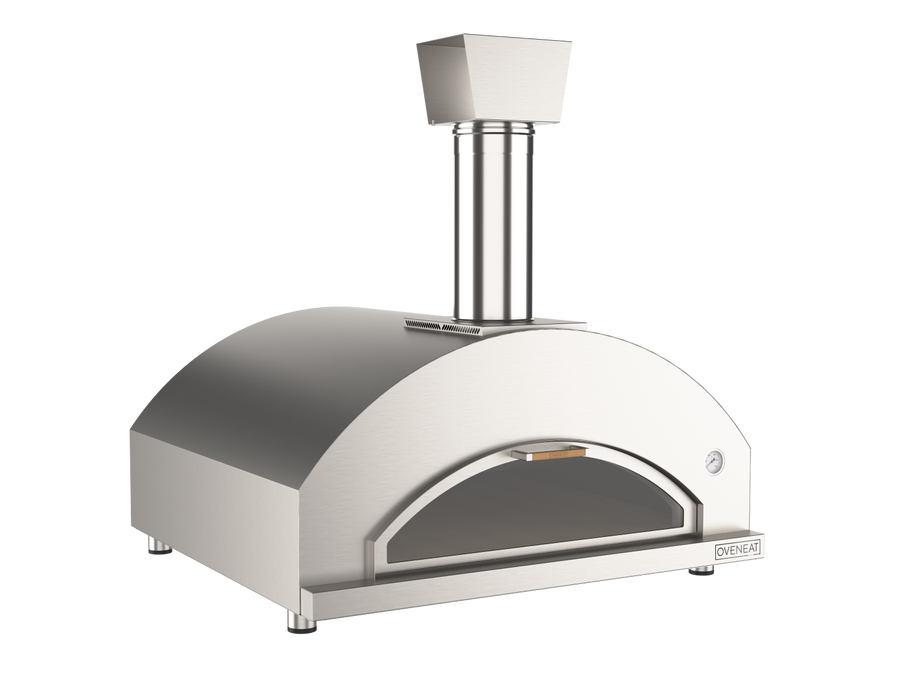 Oveneat WDD-5X Stainless Steel Wood Fired Pizza Oven for upto Five Pizzas with Drop-down Glass door includes Brazier & Pizza Peel