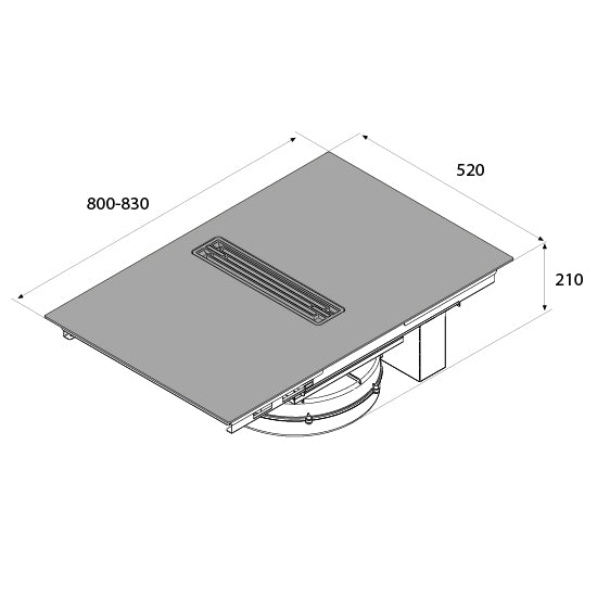 Airforce Artis Pro 80cm Filtering Induction hob with central downdraft with on-board motor non scratch matt surface