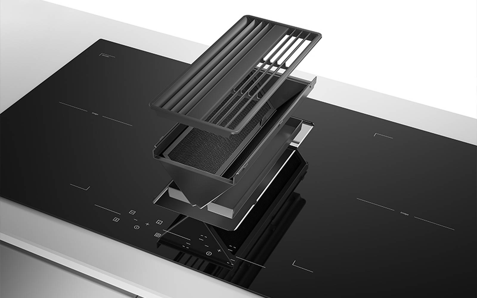 Airforce 0n-Board Essence 83cm Induction Hob with Central Downdraft-Touch control Black Glass finish