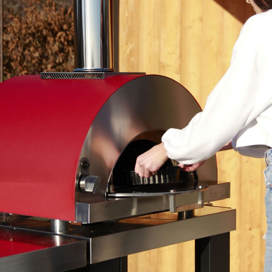 Oveneat GDD-5VR Red Gas pizza oven for upto five pizzas with drop-down glass door includes pizza peel