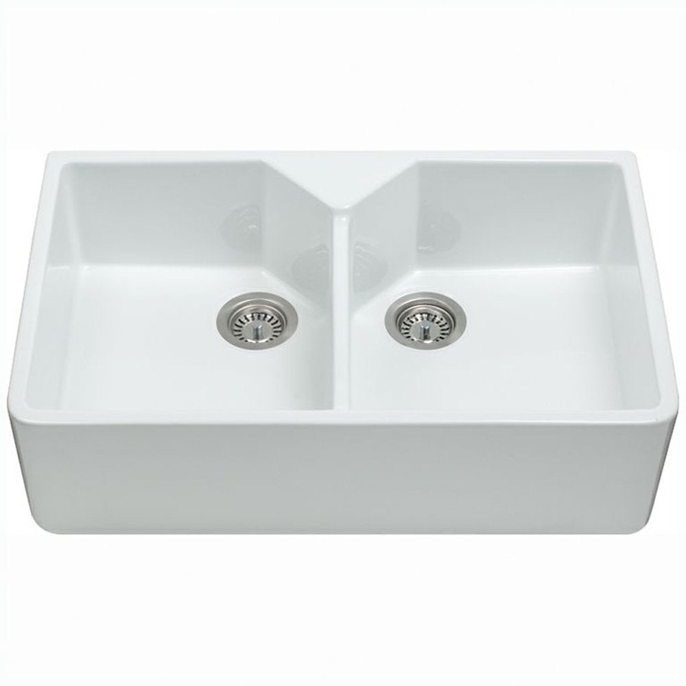 CDA KC12WH Ceramic Belfast style double bowl sink