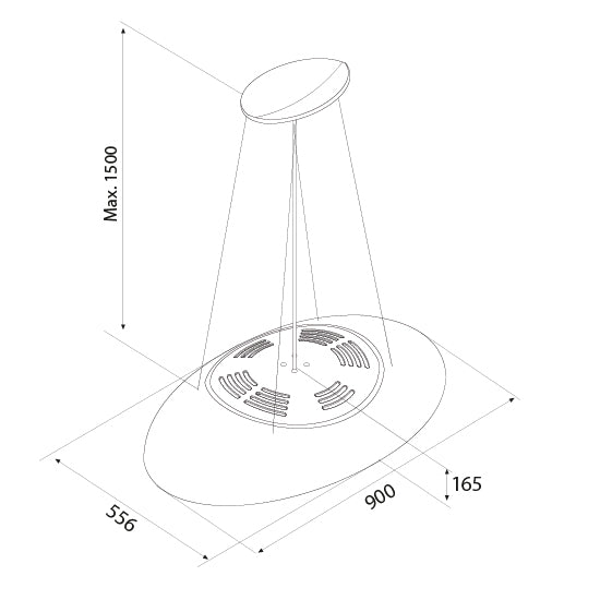 Airforce Eclipse 90cm Island Cooker Hood In Black Finish with LED lighting Surround