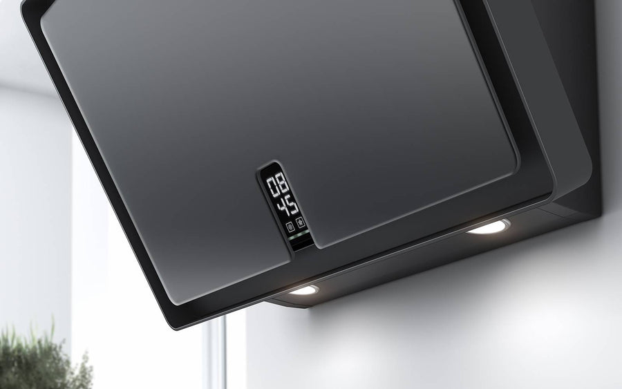 Airforce F153 80cm Wall Mounted Cooker hood Touch control with Clock-Black Satin Glass Finish