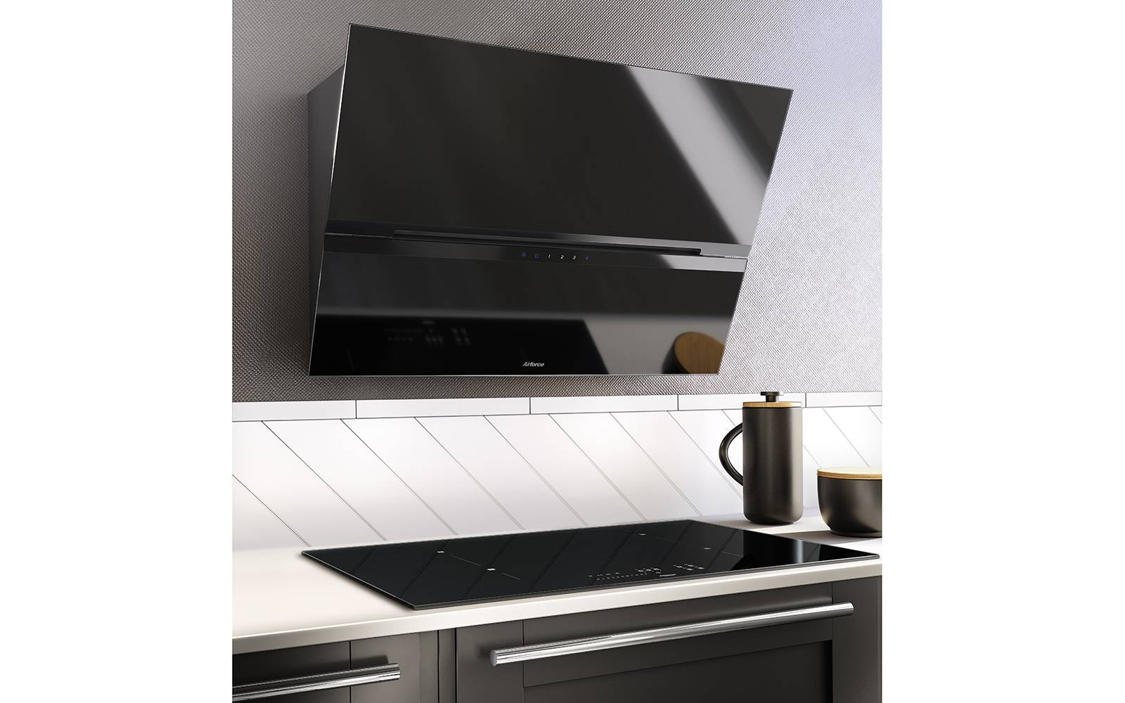 Airforce F179 80cm Wall Mounted Cooker Hood with Touch Control- Black Glass Finish