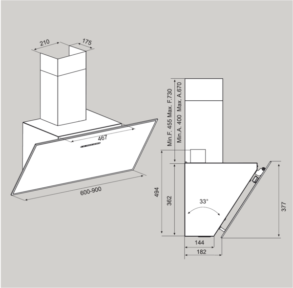 Airforce F203 90cm Automatic Angled Wall Mounted Cooker Hood - White Glass