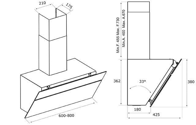 Airforce F211 80cm Wall Mounted Cooker hood with touch control Black Glass & Stainless Steel