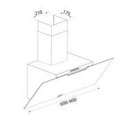 Airforce F212 80cm Angled Wall Mounted Cooker Hood with Soft Push Button Controls-Black Glass Finish