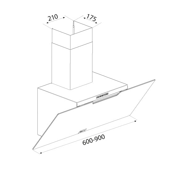 Airforce F212 80cm Angled Wall Mounted Cooker Hood with Soft Push Button Controls-Black Glass Finish