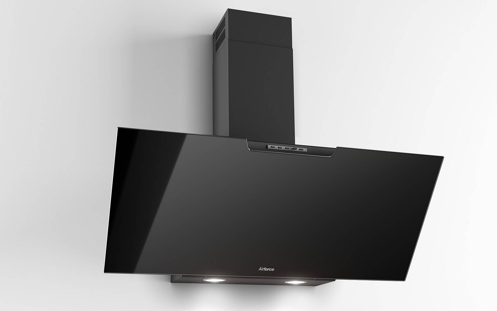 Airforce F212 90cm Wall Mounted Cooker Hood with Soft Push Button Controls- Black Glass Finish