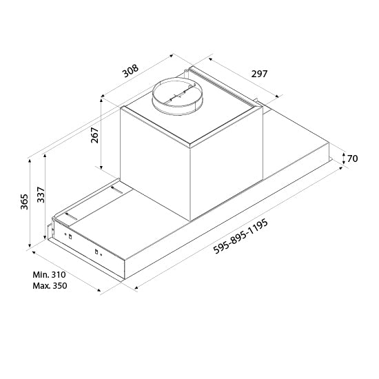 Airforce F300 90cm Built In Cooker Hood with Smoked Glass Visor, Touch Button controls in Satin Black finish
