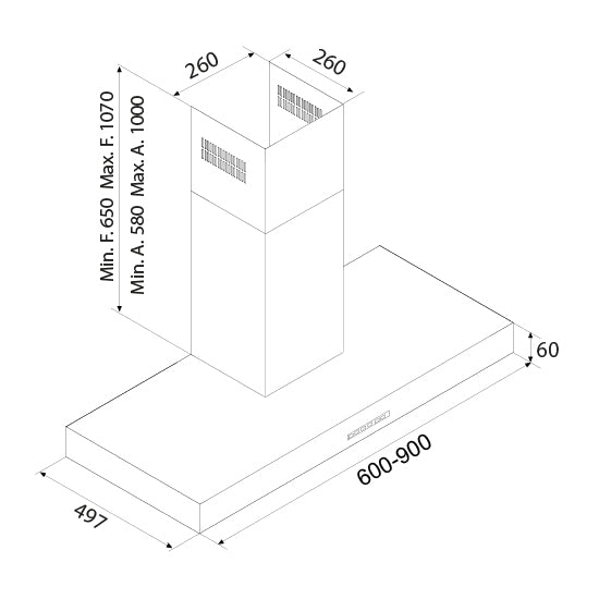 Airforce F53 S4 60cm Wall Mounted cooker hood with Soft Push Button Press- Stainless Steal Finish