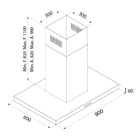 Airforce F97 60cm Island Cooker Hood with Touch Control in Stainless Steel Finish
