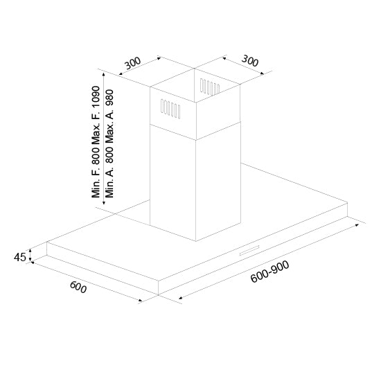 Airforce F97 90cm Island Cooker Hood with Touch Controls in Stainless Steel Finish