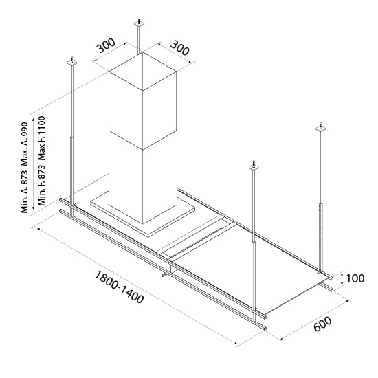 Airforce Frame 140cm Premium Island Designer Cooker Hood - Antracite Finish