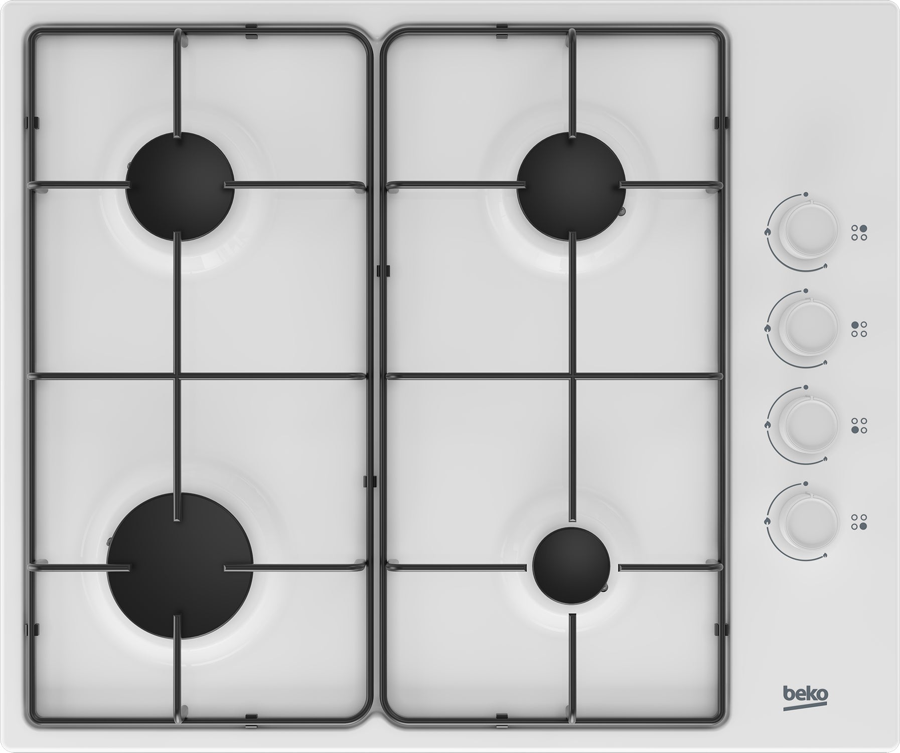 Beko HIBG64120SW 60cm White Finish with Black Pan Supports Built in Gas Hob