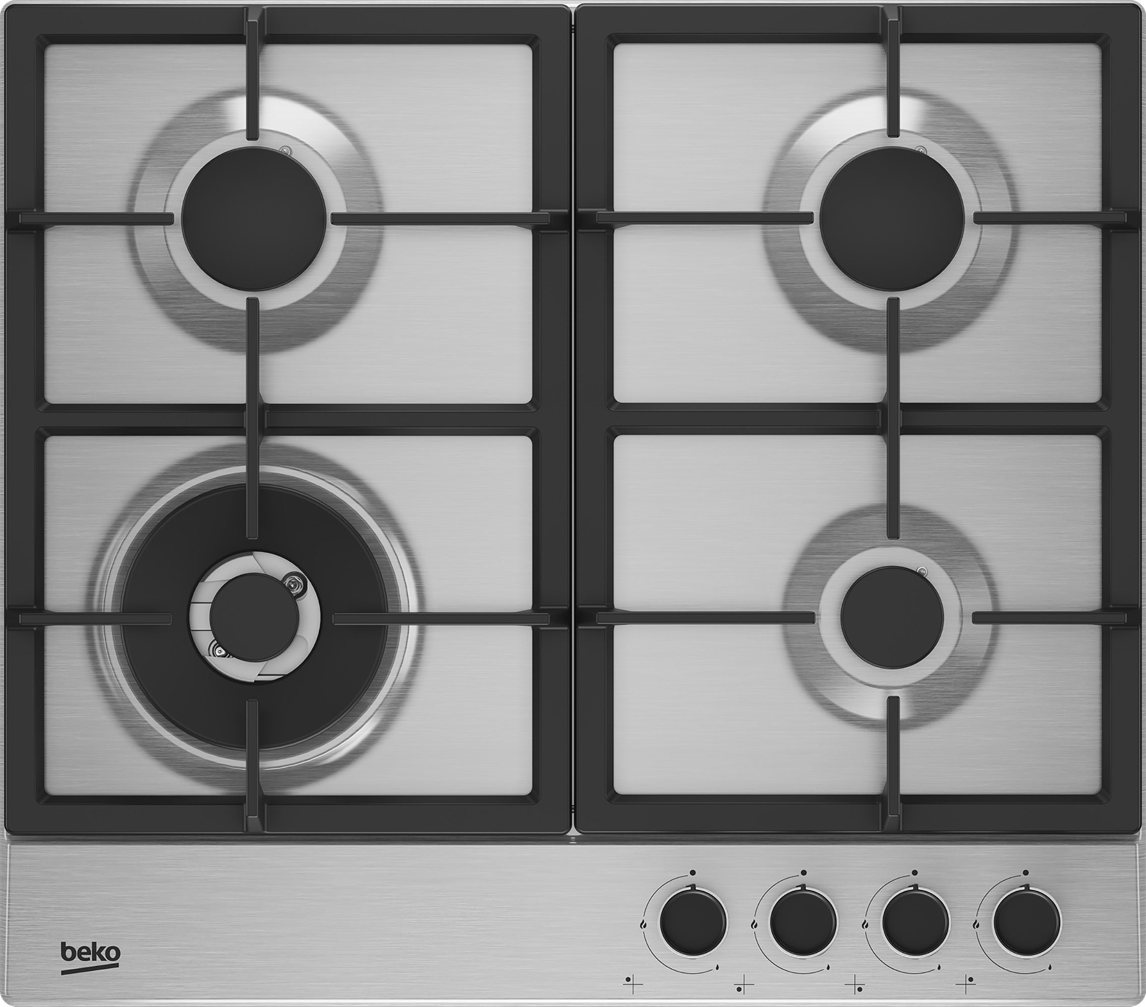 Beko HIAW64225SX 60cm Stainless Steel and Black Cast Iron Built in Gas Hob