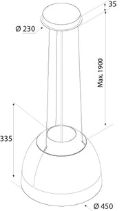Airforce New Moon 45cm Island Cooker Hood in White finish with Slim LED Lights in Stainless Steel Bezel