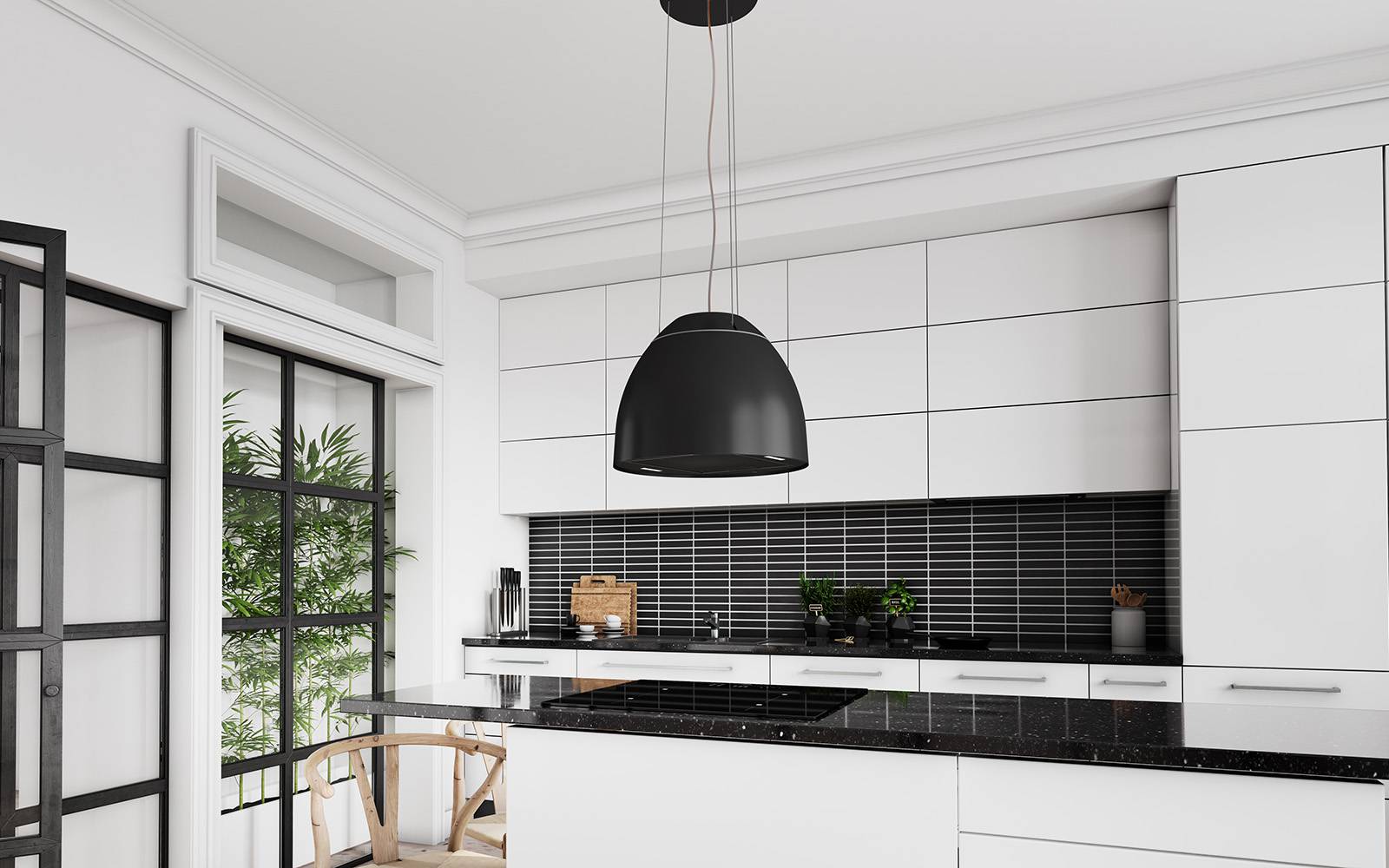 Airforce New Moon 45cm Island Cooker Hood in Complete Black Satin Finish with Slim LED Lights