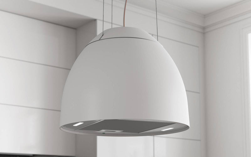 Airforce New Moon 45cm Island Cooker Hood in White finish with Slim LED Lights in Stainless Steel Bezel