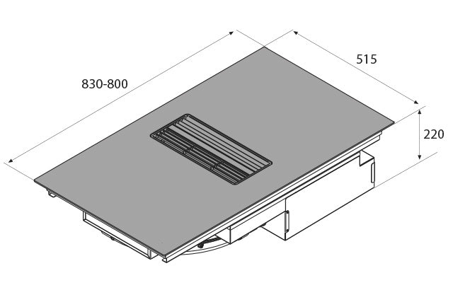 Airforce On-Board Essence 80cm Induction Hob with Central Downdraft-Black Glass Finish