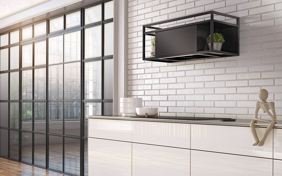 Airforce Q-BIC 120cm Wall Mounted Cooker Hood Anthracite Painted Steel with Remote Control, Smoked glass shelves