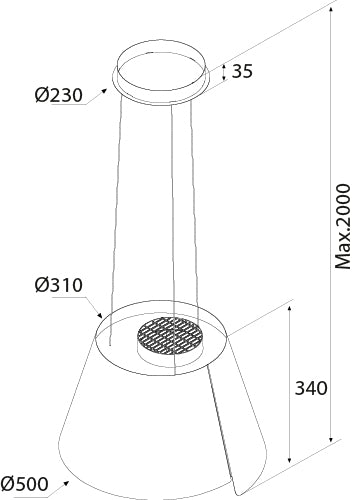 Airforce Sharp 50cm Island Cooker Hood in Satin White Finish with Touch Controls