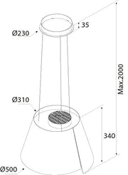 Airforce Sharp 50cm Island Cooker Hood in Satin White Finish with Touch Controls
