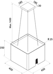 Airforce Square Crisalide 45cm Island Cooker Hood with Touch Control & Clock Digital Display Black Satin Finish