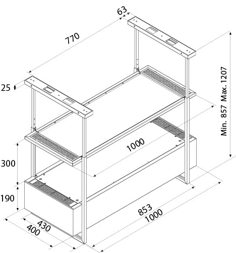 Airforce Side 100cm Island Cooker Hood with Touch Control buttons, 2 Usable shelves in Anthracite Finish