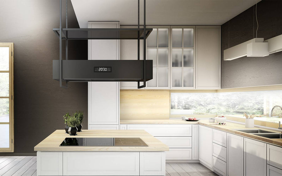 Airforce Side 100cm Island Cooker Hood with Touch Control buttons, 2 Usable shelves in Anthracite Finish