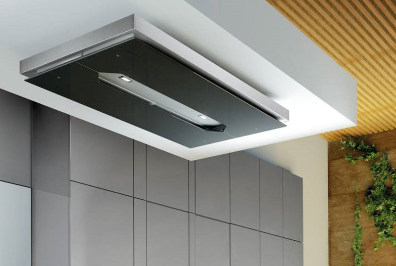 Airforce F139 A 120cm Ceiling Cooker Hood with Remote Control - Black Glass and Stainless Steel - Devine Distribution Ltd