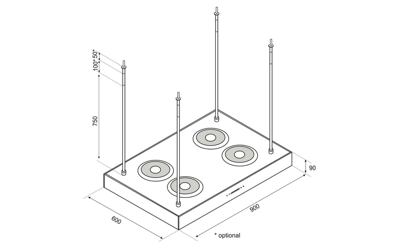 Airforce F161 4 x Axial Motor 90cm Premium Island Cooker Hood - Black - Devine Distribution Ltd