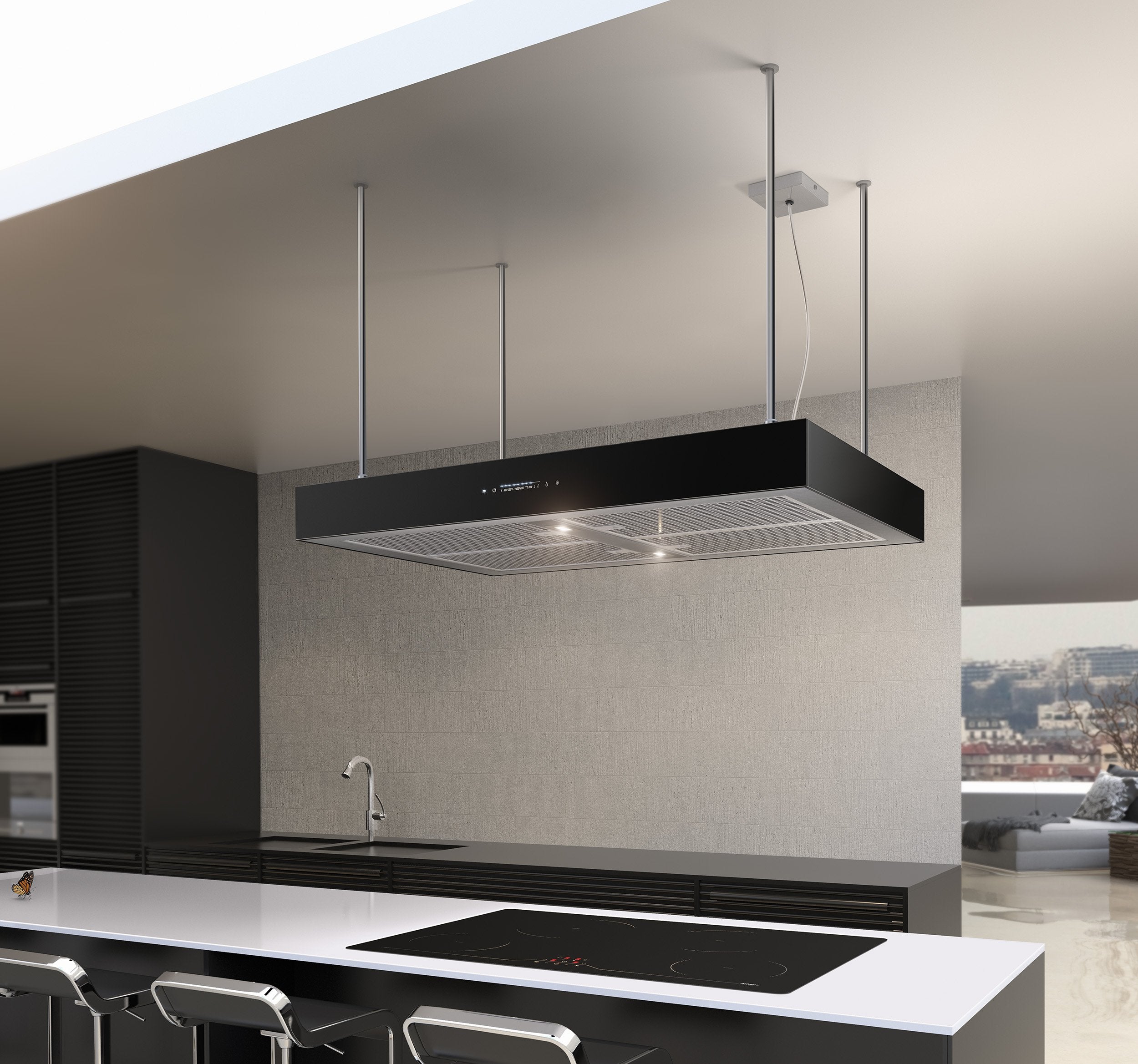Airforce F161 2 x Axial Motor 90cm Premium Island Cooker Hood - Black - Lifestyle View