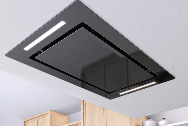 Airforce F171 FLAT 100cm Ceiling Cooker Hood with Remote Control - Black Glass - Devine Distribution Ltd