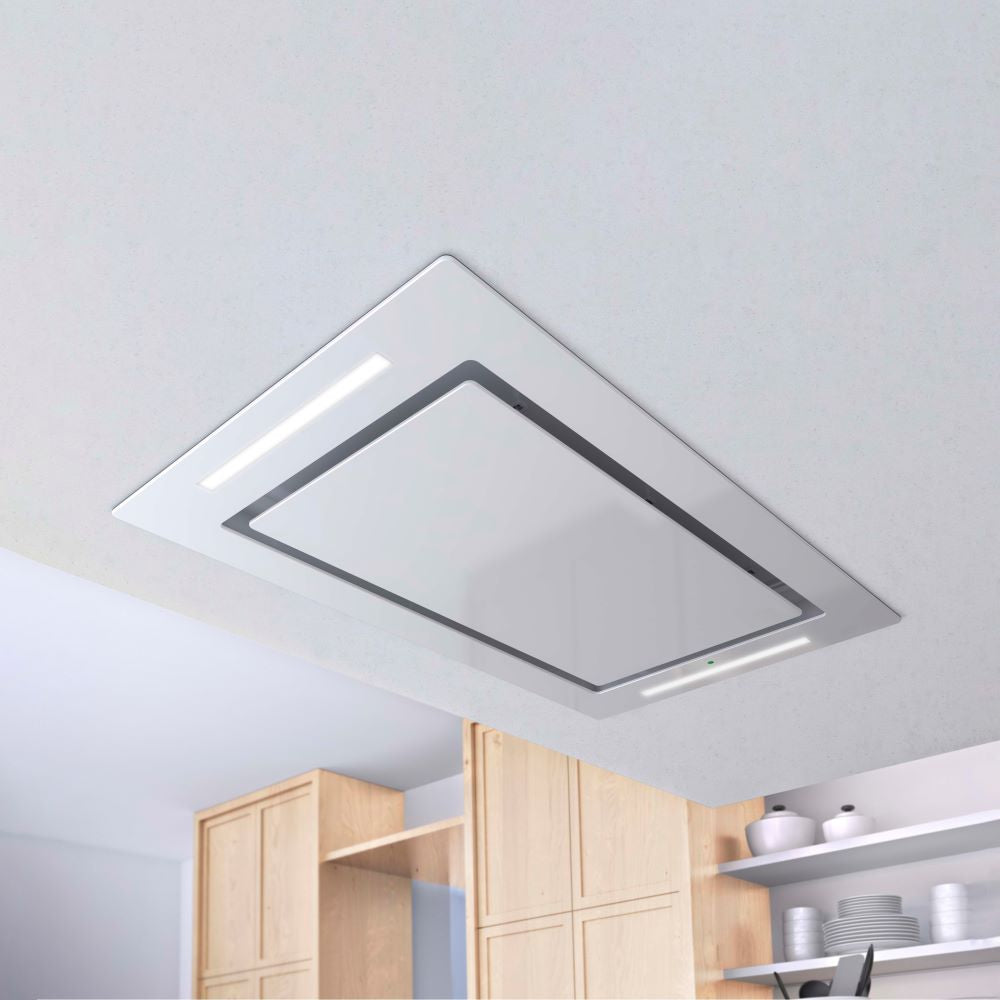 Airforce F171 FLAT 100cm Ceiling Cooker Hood with Remote Control - White Glass - Devine Distribution Ltd