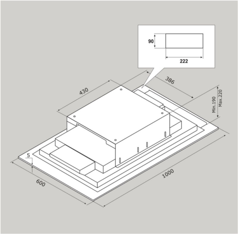 Airforce F171 FLAT 100cm Ceiling Cooker Hood with Remote Control - White Glass - Devine Distribution Ltd