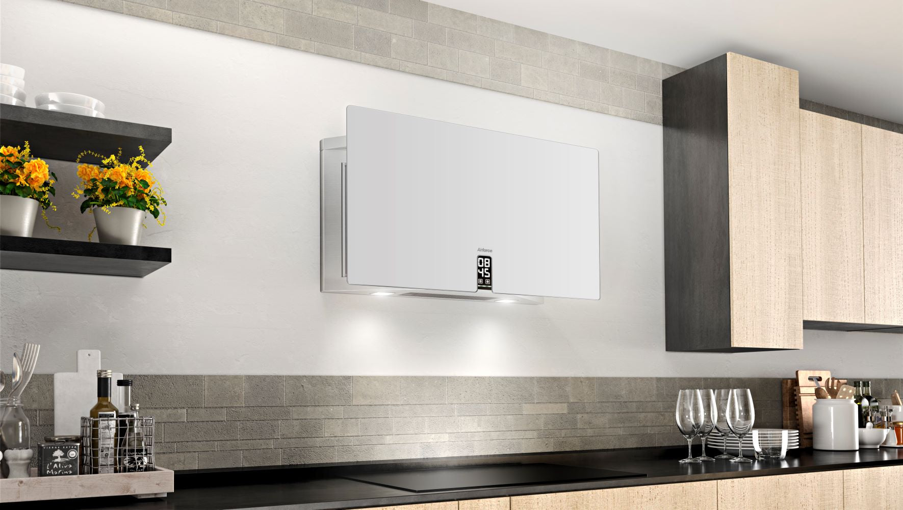 Airforce Vertical In Time 83cm Wall Mounted Cooker Hood-Satin White Glass - Devine Distribution Ltd