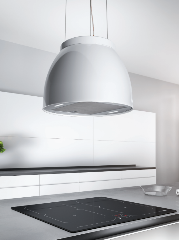 Airforce Restyled Luna 45cm Island Cooker hood in Pearl White with Slim LED Lights