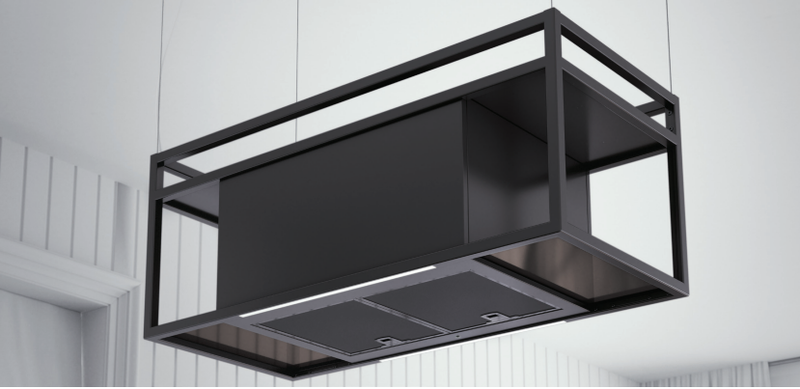 Airforce Q-BIC 120cm Island Cooker Hood Anthracite & Black Glass Finish- On Cables