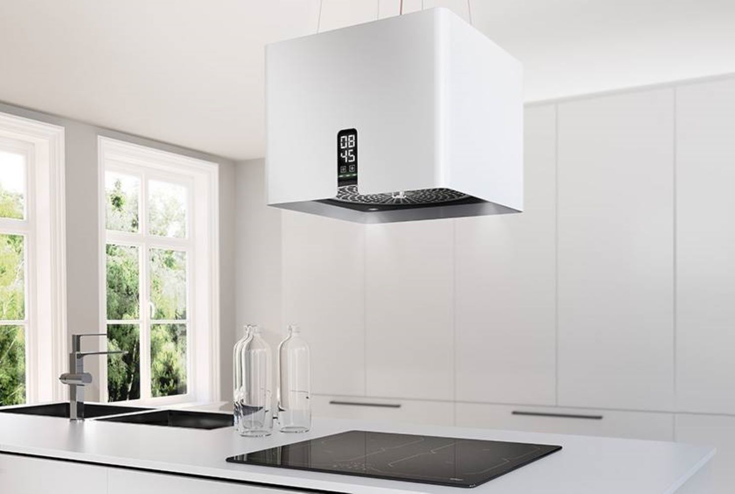 Airforce Square 45cm Remote Island Cooker Hood with Integra System - White - Devine Distribution Ltd