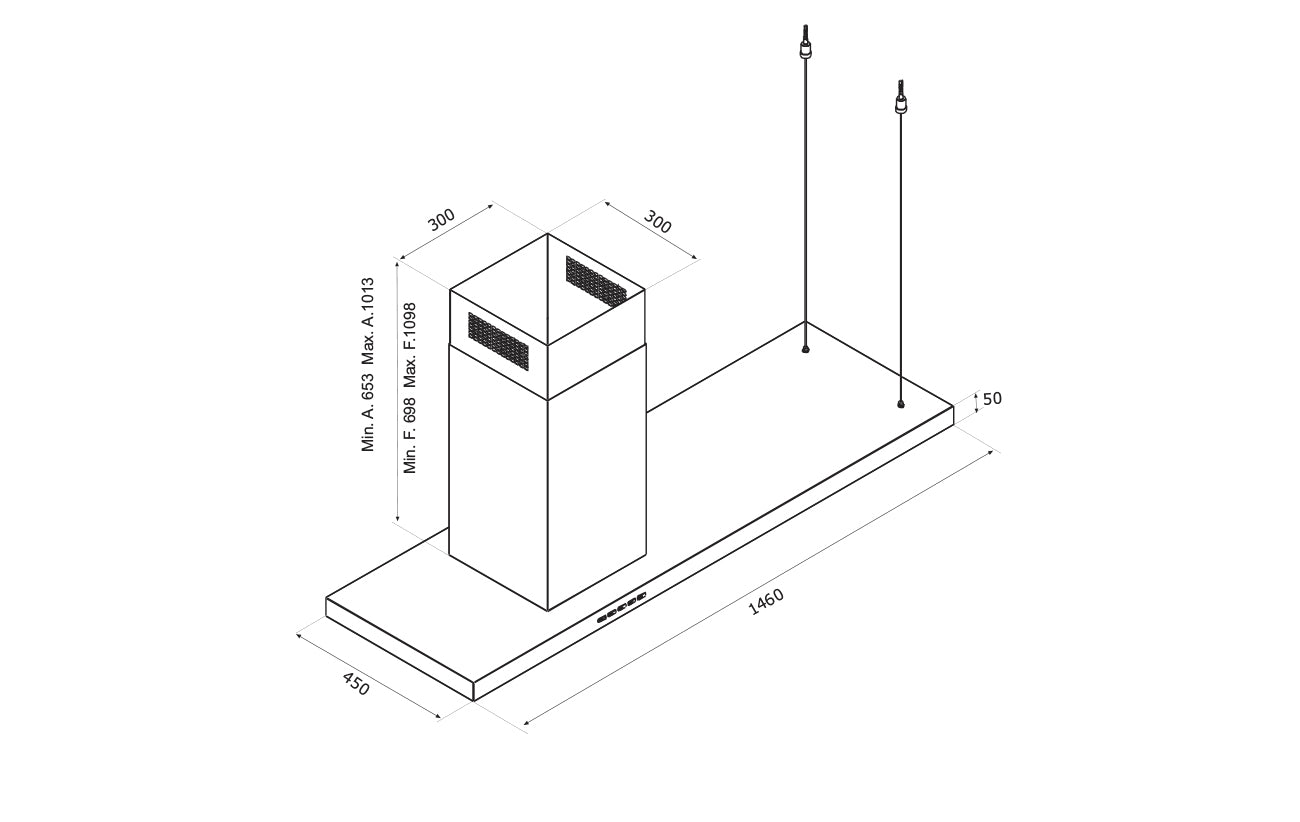 Airforce T-INK 145cm Island Cooker hood in Stainless Steel - Front & Rear Touch Control