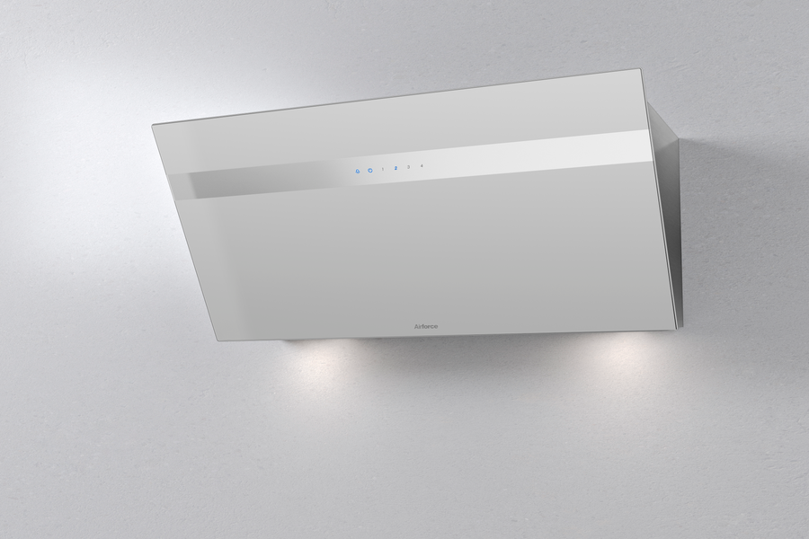 Airforce V4 90cm Angled Wall Mounted Cooker Hood - White glass 